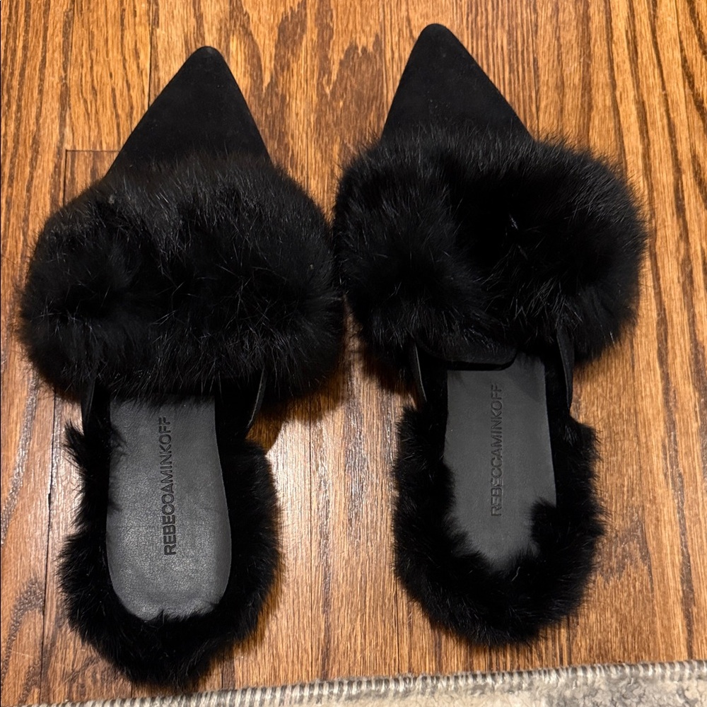 Rebecca Minkoff Black Fur-Accented Mules